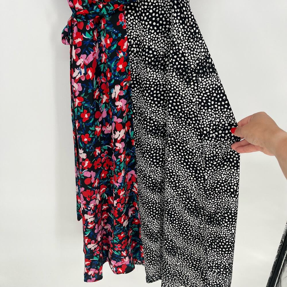 Vintage Simply Styled Wrap Dress Womens Small Mixed Print Floral Polka Dot Midi - Picture 6 of 12